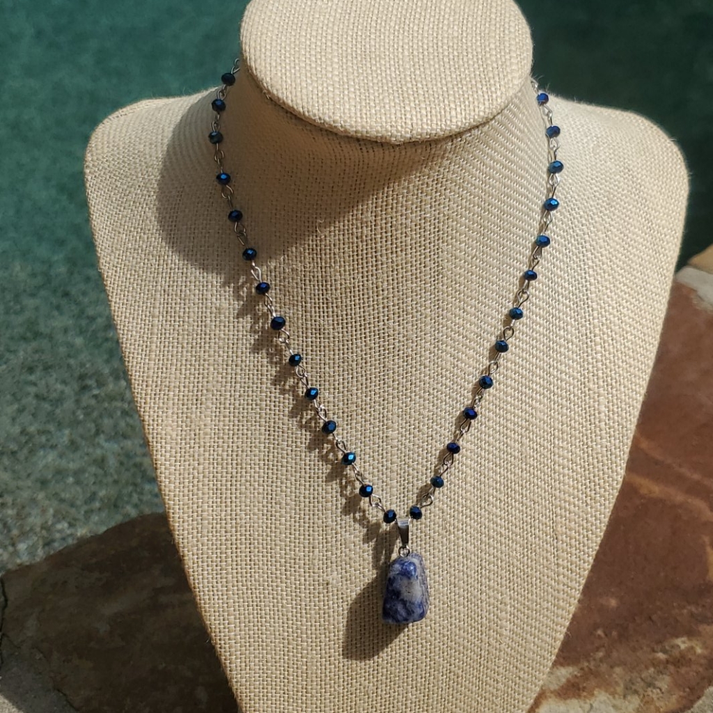 Silver Plated Blue Beaded Chain With Stone Charm 8$